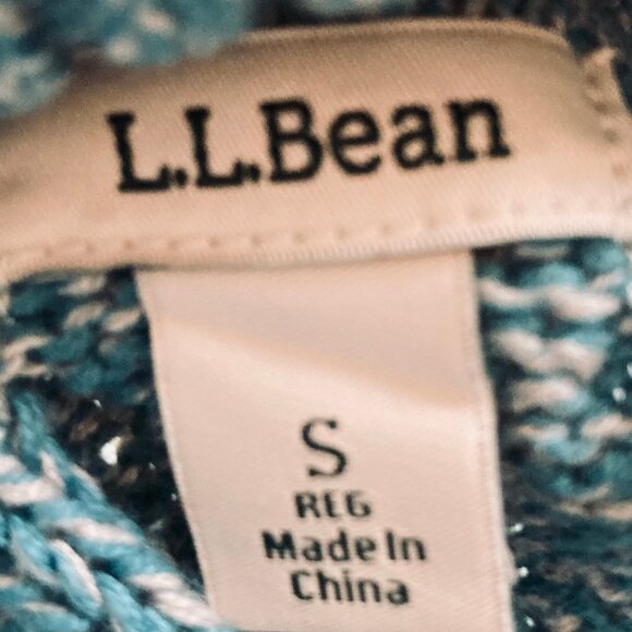 L.L. Bean Women's Sweater Cotton Cable Knit LS Turtleneck Marled Teal, sz Small - Picture 4 of 11